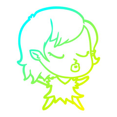 cold gradient line drawing cute cartoon vampire girl