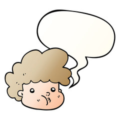 cartoon boy and speech bubble in smooth gradient style