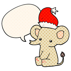cute christmas elephant and speech bubble in comic book style