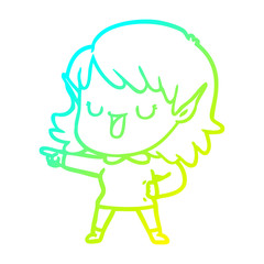 cold gradient line drawing cartoon elf girl