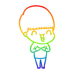 rainbow gradient line drawing happy cartoon boy