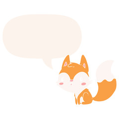 cute cartoon fox and speech bubble in retro style
