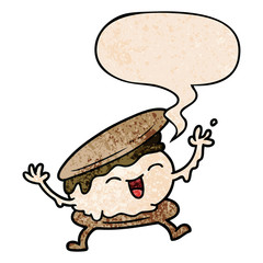 smore cartoon and speech bubble in retro texture style
