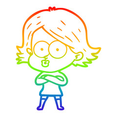 rainbow gradient line drawing cartoon girl pouting