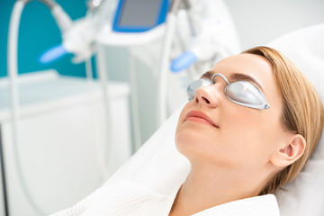 Close up of Caucasian woman situating in cosmetology office