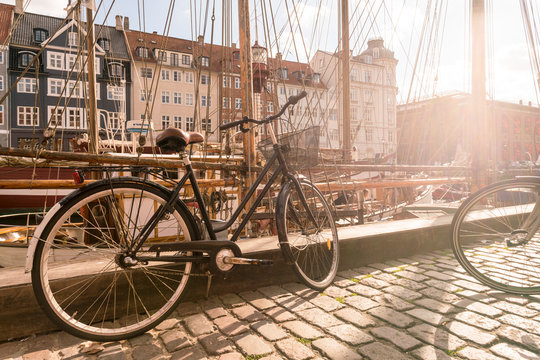 A Bike Parked On Nyhavn, The Historic Harbour, Copenhagen, Denmark