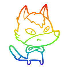 rainbow gradient line drawing friendly cartoon wolf