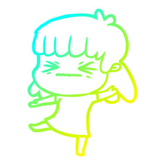cold gradient line drawing cartoon angry girl