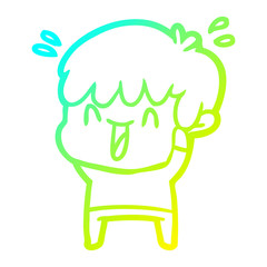 cold gradient line drawing cartoon laughing boy