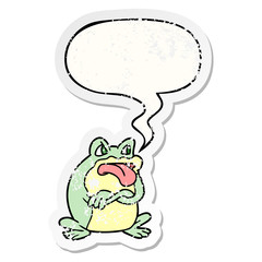 grumpy cartoon frog and speech bubble distressed sticker