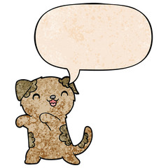 cute cartoon puppy and speech bubble in retro texture style