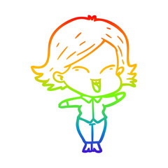 rainbow gradient line drawing happy cartoon girl