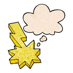 cartoon lightning strike and thought bubble in grunge texture pattern style
