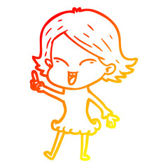 warm gradient line drawing happy cartoon girl