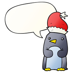cute christmas penguin and speech bubble in smooth gradient style