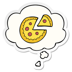 cartoon pizza and thought bubble as a printed sticker