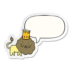 cartoon lion and crown and speech bubble sticker