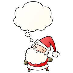 cartoon santa claus and thought bubble in smooth gradient style