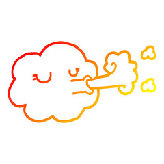 warm gradient line drawing cartoon cloud blowing a gale