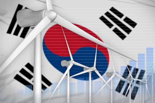 Republic of Korea (South Korea) wind energy power digital graph concept - alternative natural energy industrial illustration. 3D Illustration