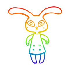 rainbow gradient line drawing cute cartoon rabbit