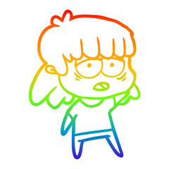 rainbow gradient line drawing cartoon tired woman