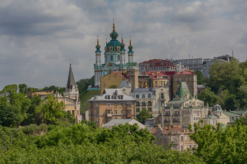 Fototapeta na wymiar View of the St. Andrew's Church from the Temple Mount. Kiev, Ukraine