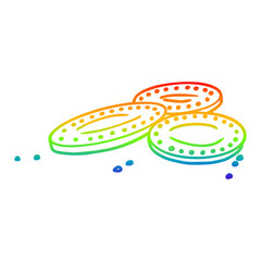 rainbow gradient line drawing cartoon gold coins