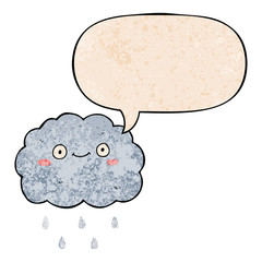 cute cartoon cloud and speech bubble in retro texture style