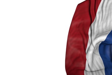 cute celebration flag 3d illustration. - Netherlands flag with large folds lying in left side isolated on white