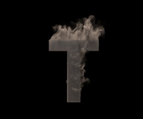 letter T of dense smoke or fog isolated on black background, artistic halloween font - 3D illustration of symbols