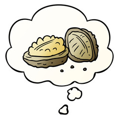 cartoon walnuts and thought bubble in smooth gradient style