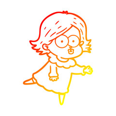 warm gradient line drawing cartoon girl pouting