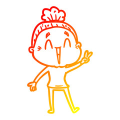 warm gradient line drawing cartoon happy old lady