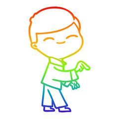 rainbow gradient line drawing cartoon smiling boy pointing