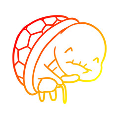 warm gradient line drawing cute old turtle with walking stick