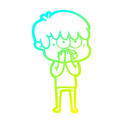 cold gradient line drawing worried cartoon boy