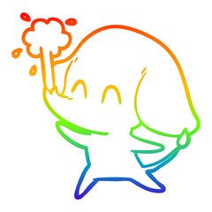 rainbow gradient line drawing cute cartoon elephant spouting water