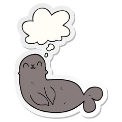 cartoon seal and thought bubble as a printed sticker