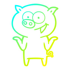 cold gradient line drawing cartoon pig with no worries