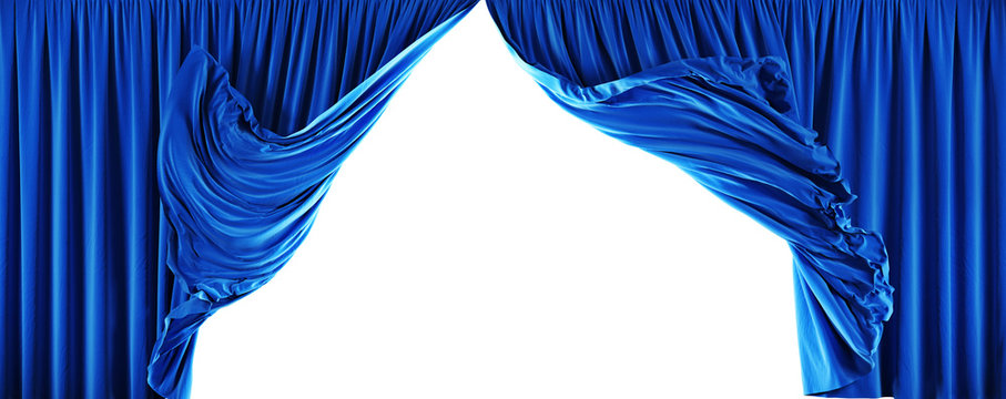 Theater velvet curtains isolated on white background. Clipping path included