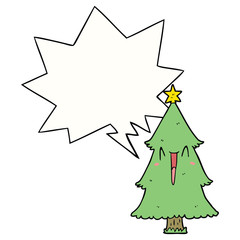 cartoon christmas tree and speech bubble