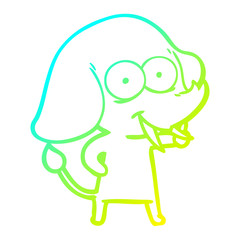 cold gradient line drawing happy cartoon elephant
