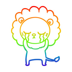 rainbow gradient line drawing crying cartoon lion
