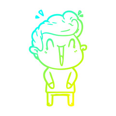 cold gradient line drawing cartoon excited man