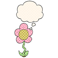 cartoon flower and thought bubble in comic book style