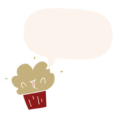 cartoon cupcake and speech bubble in retro style