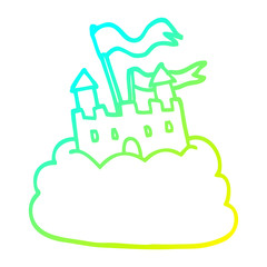 Obraz premium cold gradient line drawing cartoon castle on cloud