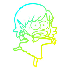 cold gradient line drawing cartoon shocked elf girl