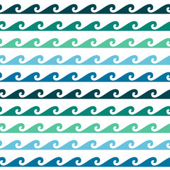 Blue, turquoise and white seamless wave pattern, line wave ornament in maori tattoo style for fabric, textile, wallpaper